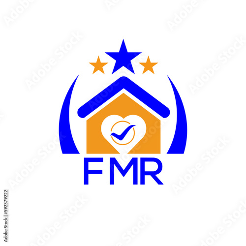 FMR House logo Letter logo and icon. Blue vector image on white background. KJG house Monogram home logo picture design and best business icon. 
 photo