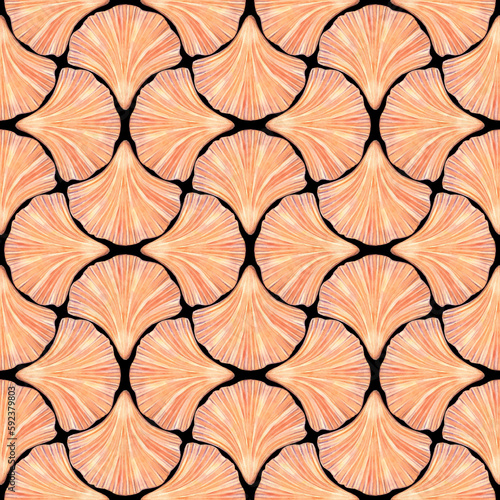 Art deco style abstract sea shells geometric forms seamless pattern