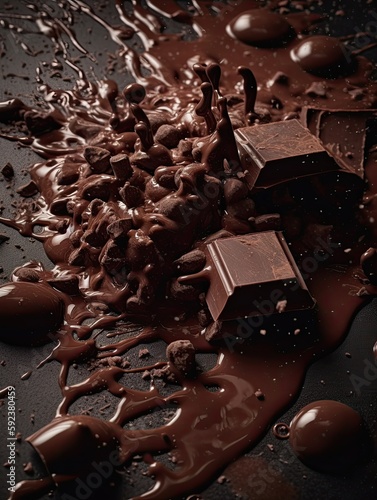 Chunks and splashes of chocolate created with Generative AI