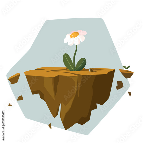 World Day to Combat Desertification and Drought, vector illustration. A flower growing in a crack in the ground. Life of nature despite drought and desertification.