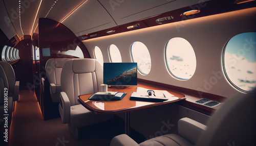 Luxury interior modern business jet. AI generated © ArtStage