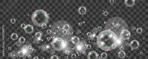 Air soap bubbles on a transparent background .Vector illustration of bulbs. 