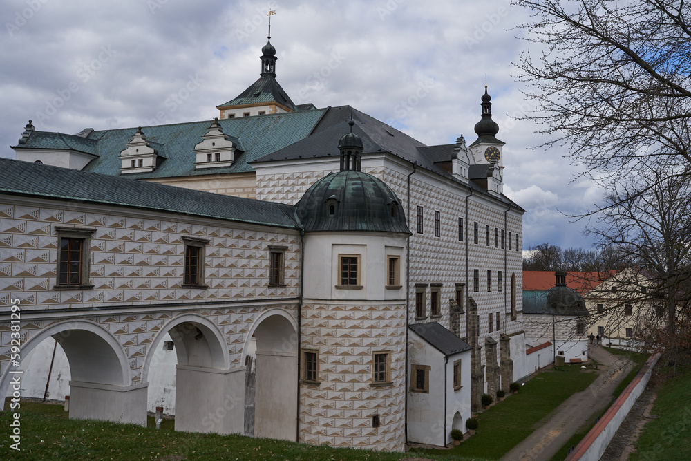 Pardubice, Czech Republic - March 25, 2023 - the view of Pardubice Castle one spring afternoon Pardubice, Czech Republic - March 25, 2023 - the view of Pardubice Castle one spring afternoon