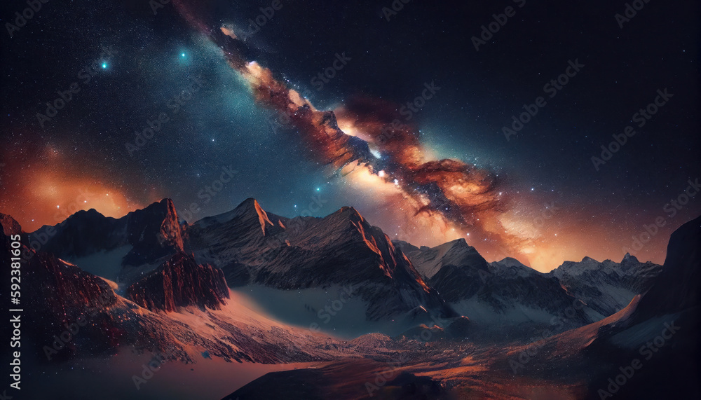 Milky way over the mountains. AI generated