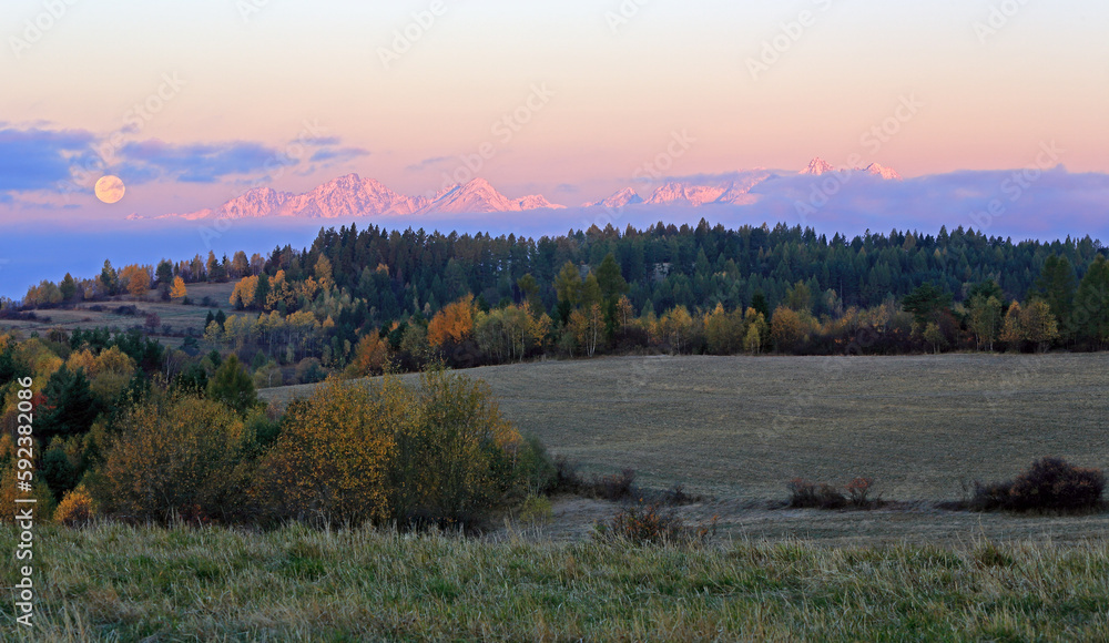 Autumn view on High Tatras mountains national park in Slovakia