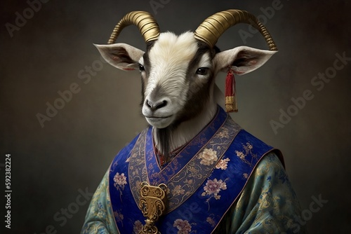A goat in a Chinese national costume, Chinese zodiac