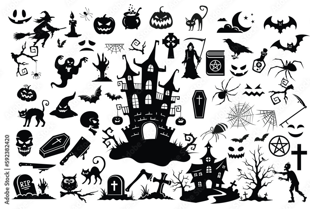 Happy halloween vector design element set isolated on a white background