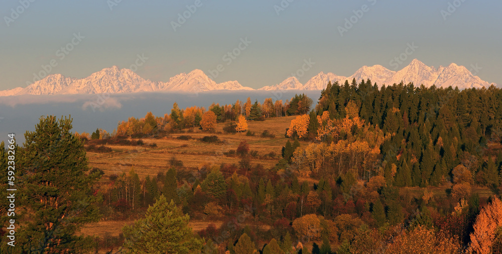 Autumn view on High Tatras mountains national park in Slovakia