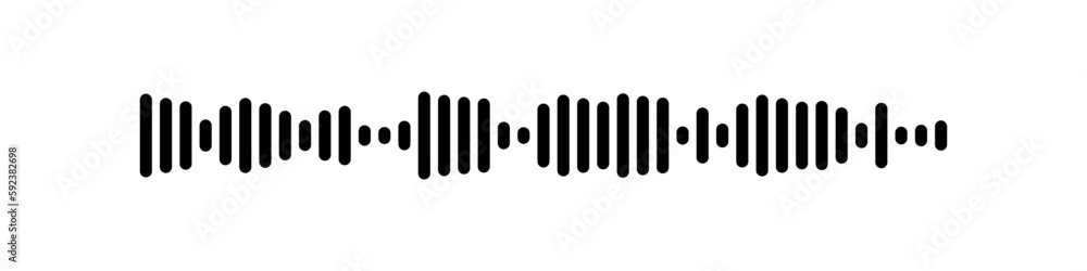Sound wave or voice message icon. Music waveform, track radio play. Audio equalizer line. Vector illustration Sound wave or voice message icon. Music waveform, track radio play. Audio equalizer line. Vector illustration