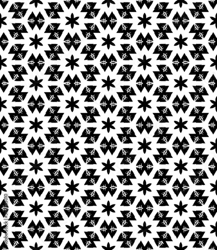 Black and white seamless pattern texture. Greyscale ornamental graphic design. Mosaic ornaments. Pattern template. Vector illustration. EPS10.