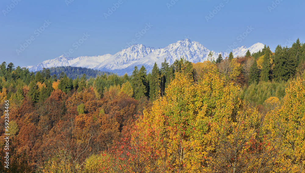 Autumn view on High Tatras mountains national park in Slovakia