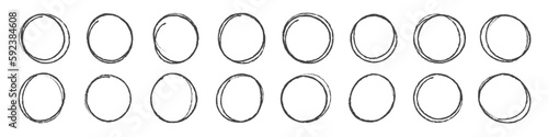 Highlight oval circle frames. Doodle hand drawn pencil lines. Round brush mark. Vector isolated illustration