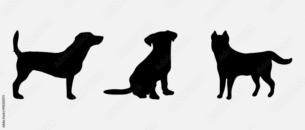isolated black silhouette of a dog, vector collection