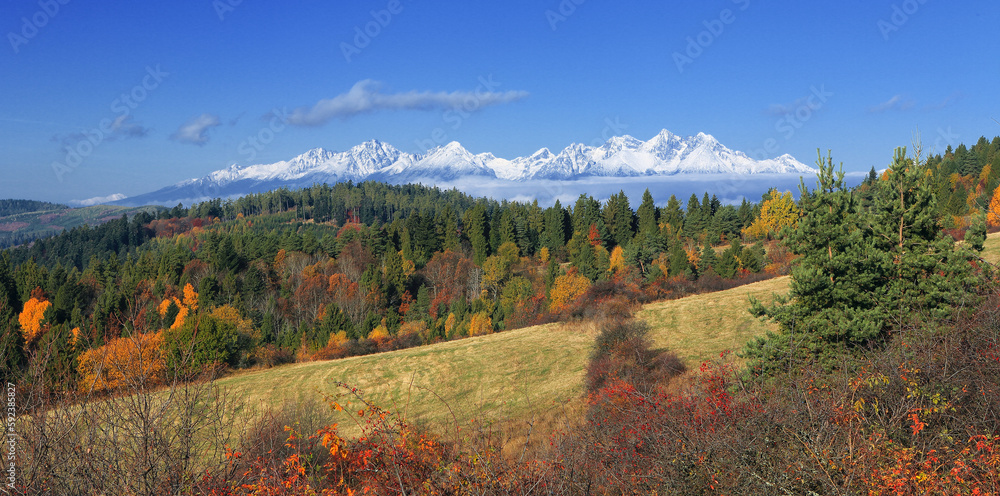 Autumn view on High Tatras mountains national park in Slovakia