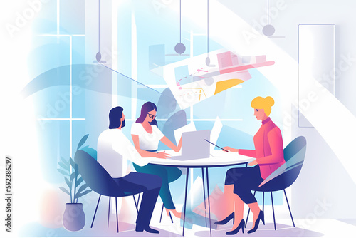 minimalistic and clean drawing of small business owners discussing strategy in a meeting