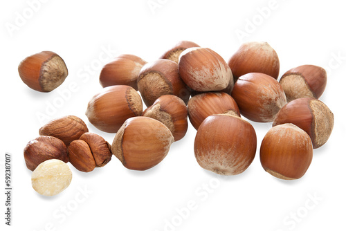 Hazelnuts isolated on a transparent background