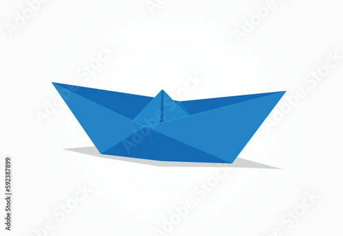 Vector origami blue boat isolated on white background