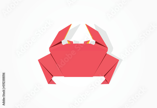 Vector origami red crab illustration isolated on white background. Can be used as an icon on the web and app ui.