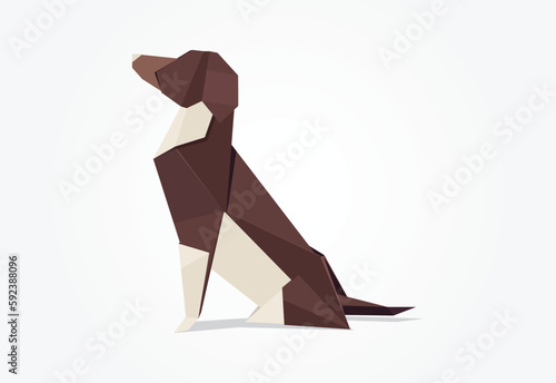 An origami dog sits on a white background. Vector paper folded animal