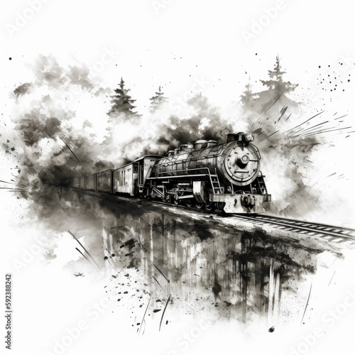locomotive black and white sketch