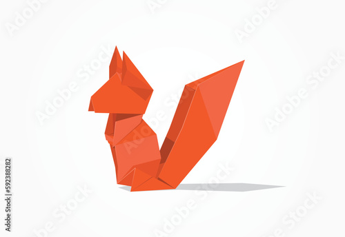 Orange vector origami squirrel illustration isolated on white background. Can be used as an icon or logo symbol
