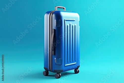 Blue travel bag illustration, blue background, travel concept. Generative AI