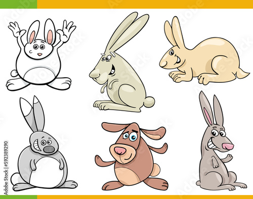 happy cartoon rabbits animal characters set