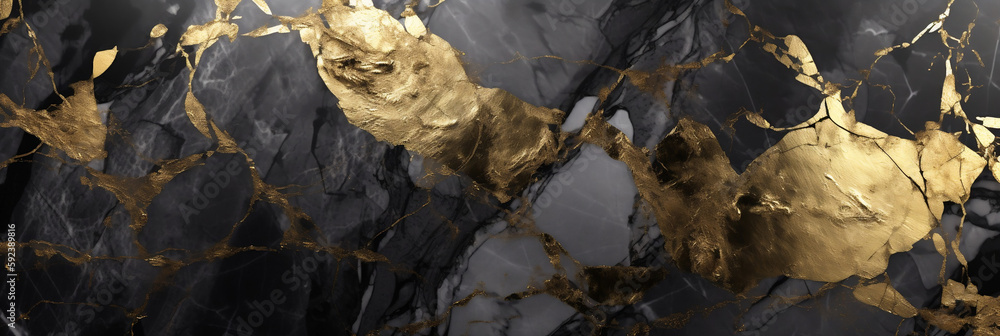 Abstract texture background with cracks in marble with liquid gold and stone wallpaper, generative AI