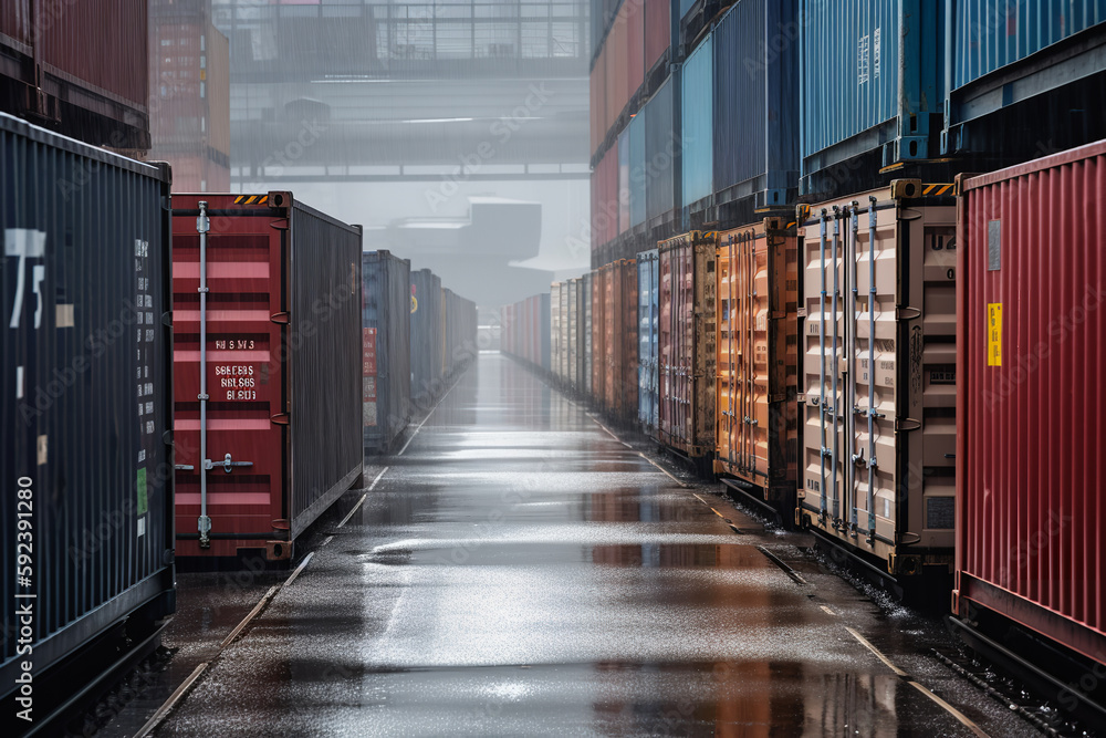 Freight cargo containers under the rain in the terminal Stock ...