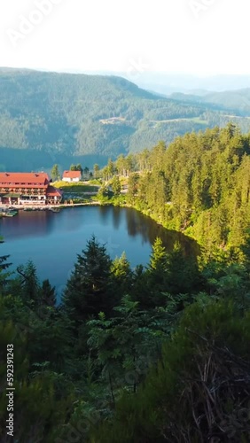 Wallpaper Mural Vertical view of the house by the lake surrounded by trees in the hills Torontodigital.ca