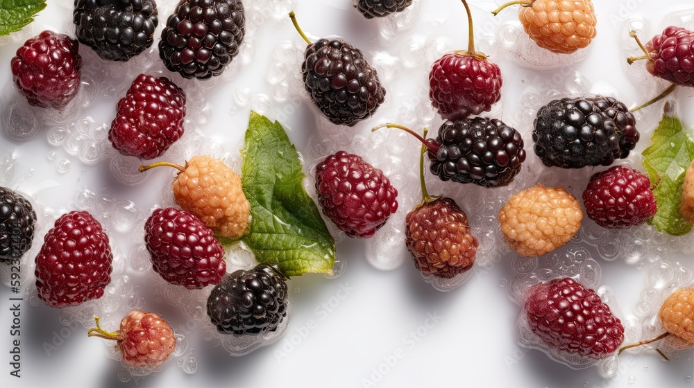Fresh mulberry with water drops on white background. Close up Fresh mulberry with water drops on white background. Close up