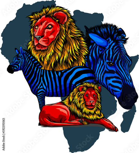 Wildlife of Africa, world continent. Flora and fauna. Vector illustration design