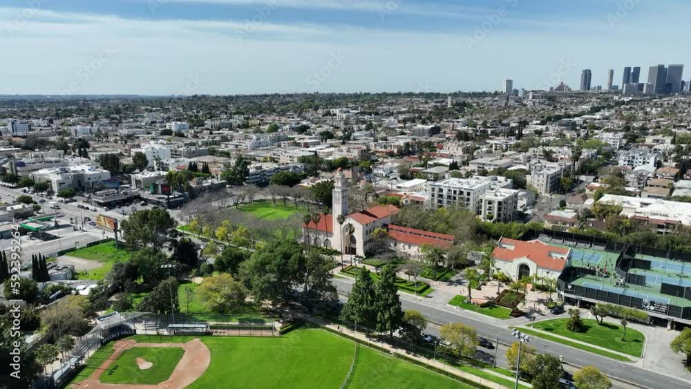 Beverly Hills and Century City Aerial Shot Back Up Reveal California USA Beverly Hills and Century City Aerial Shot Back Up Reveal California USA