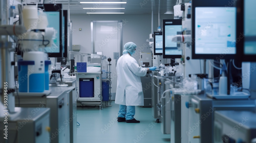 Medical operator with lab coat and personal protection in an analysis laboratory - ai generative Medical operator with lab coat and personal protection in an analysis laboratory - ai generative