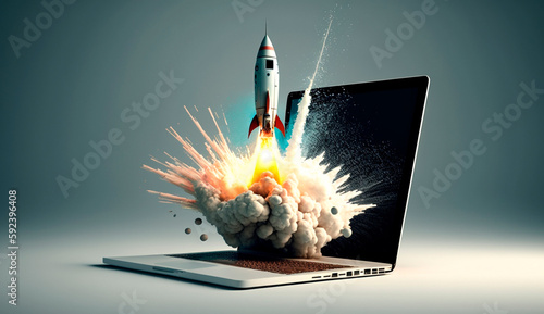 The laptop is fast as a rocket. Generative Ai, photo
