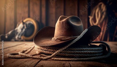 Cowboy hat on the ranch. Generative Ai,