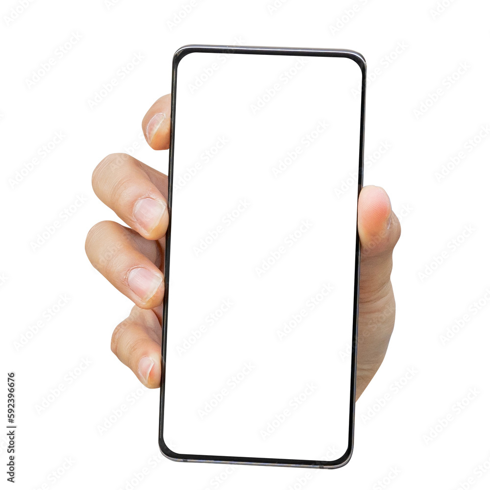 close up man hand hold smartphone with blank screen isolated on transparent background for marketing or advertisement and design concept close up man hand hold smartphone with blank screen isolated on transparent background for marketing or advertisement and design concept