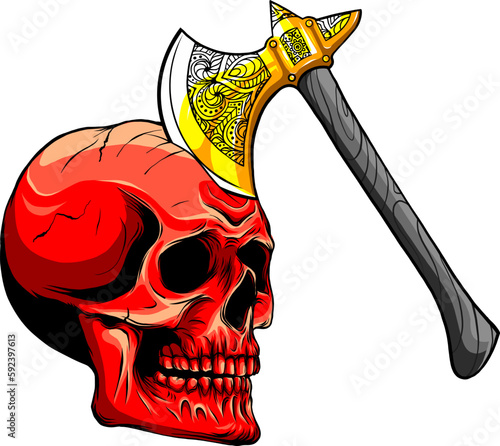 vector illustration of human skull on white background. digital hand draw design