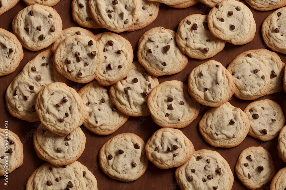 Bunch of chocolate chip cookies on table Bunch of chocolate chip cookies on table
