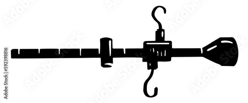 The Steelyard balance portable. Lever or pivot scales silhouette with weight and balance beam. Steelyard crane. Vector graphic isolated illustration for book, children's learning aids