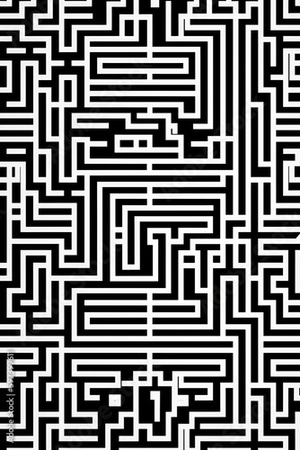 black and white labyrinth maze background, illustration drawing pattern, Asian wallpaper