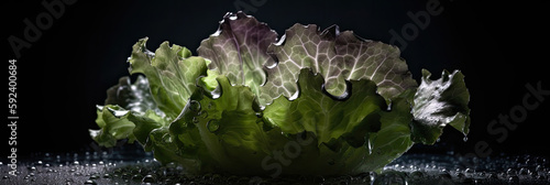 Lettuce with water drops on black background. Healthy eating concept.