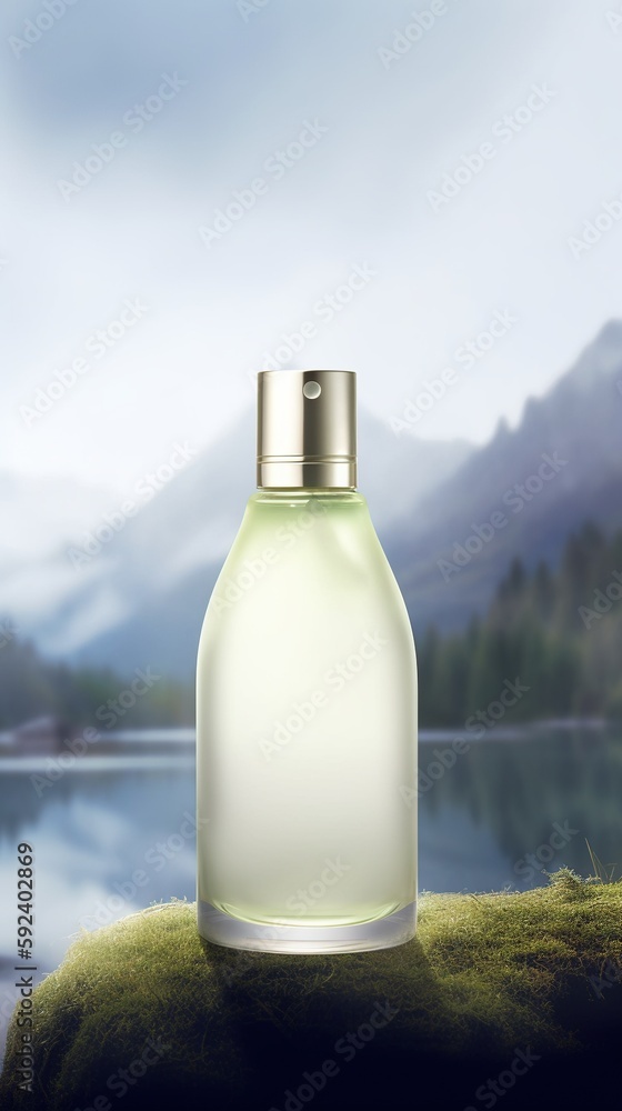 Light white shampoo bottle on the water. Generative AI.
