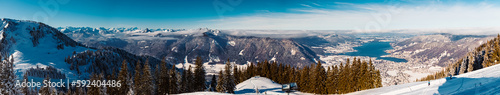 High resolution stitched winter panorama at Mount Wallberg, Rottach-Egern, Lake Tegernsee, Bavaria, Germany