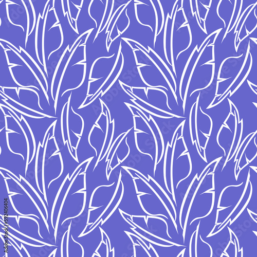 white graphic drawing of stylized feathers on a blue background, texture, design
