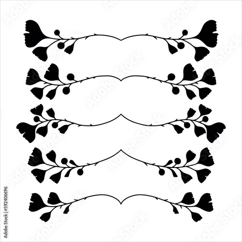 Hand drawn ginkgo biloba text divider. Set of five floral text dividers. 