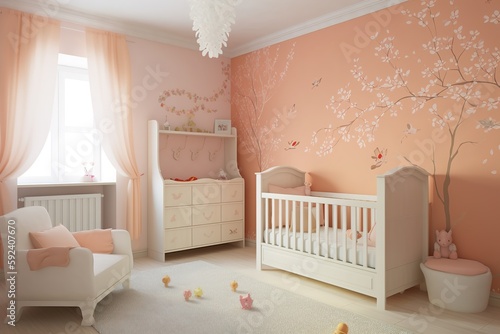 interior of a child's room with a playpen © stasknop