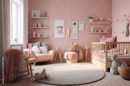 interior of a child's room with a playpen