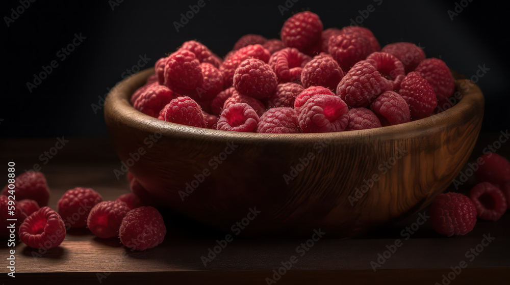 Ripe and Juicy: Fresh Raspberries in a Wooden Bowl Ripe and Juicy: Fresh Raspberries in a Wooden Bowl
