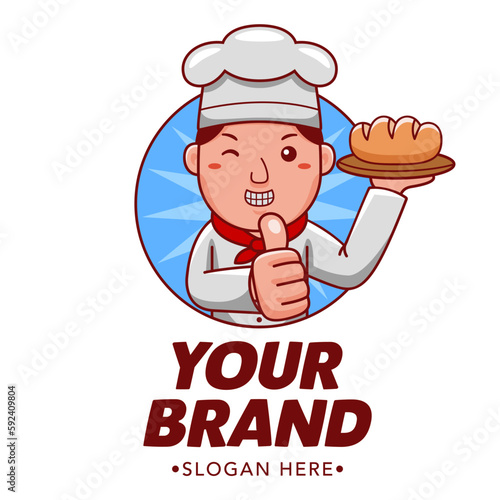 Cute Baker Cartoon Mascot Logo